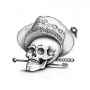full body skeleton with sombrero and boots holding a wrench tattoo design idea
