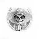 full body skeleton with sombrero and boots holding a wrench tattoo design idea