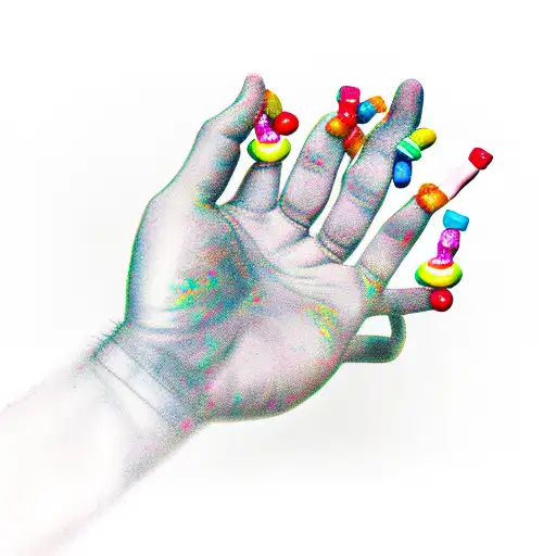 hand with candy tattoo design idea