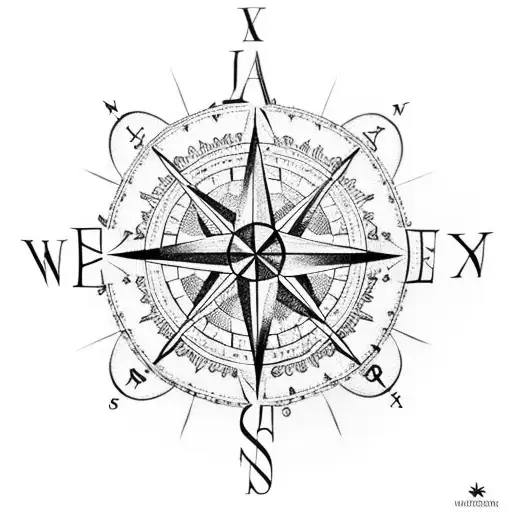A compass rose surrounded by intricate map lines tattoo design idea