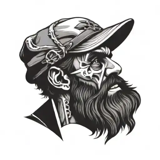 l bearded man stoic thinking left half only and right Half is a skull crazy laughing with skeleton hand on face  tattoo design idea