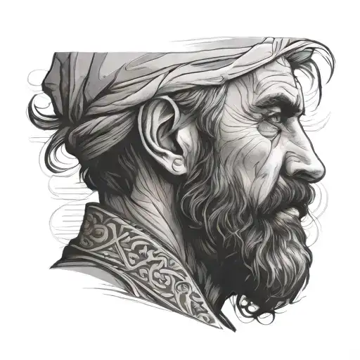 bearded man stoic thinking looking into distance furrowed brow tattoo design idea