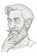 bearded man stoic thinking with skull crazy laughing hand on face distortion blend  tattoo design idea