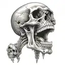 skull crazy laughing with skeleton hand on face uncontrollable laughter tattoo design idea