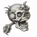 skull crazy laughing with skeleton hand on face uncontrollable laughter tattoo design idea