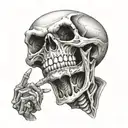 skull crazy laughing with skeleton hand on face uncontrollable laughter tattoo design idea