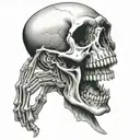 skull crazy laughing with skeleton hand on face uncontrollable laughter tattoo design idea