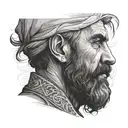 bearded man stoic thinking looking into distance furrowed brow tattoo design idea