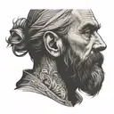 bearded man stoic thinking looking into distance furrowed brow tattoo design idea