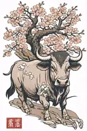 Chinese ox under a Sakura tree   tattoo design idea