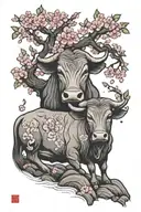 Chinese ox under a Sakura tree   tattoo design idea