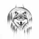 wolf eagle rainforest waterfall moon tattoo design idea