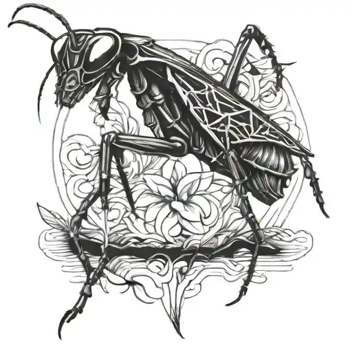 praying mantis tattoo design idea