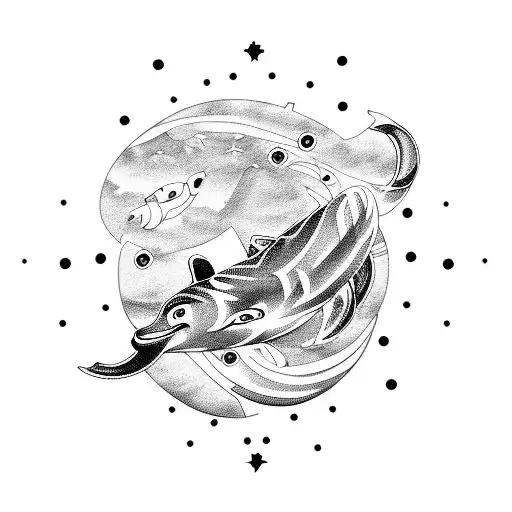 Pisces constellation with a dolphin and tiger tattoo design idea