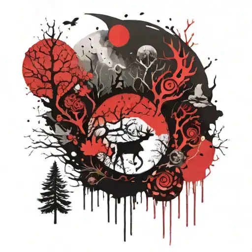 bosque tenebroso con luna llena  tattoo design idea