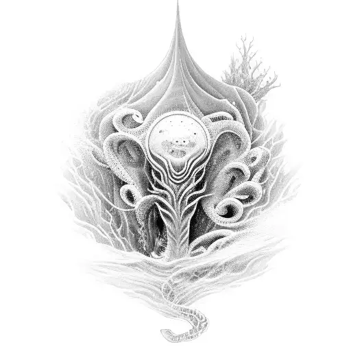 A mystical sea creature emerging from the depths tattoo design idea