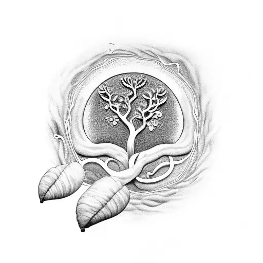 Elements representing the cycle of life, such as seeds, flower buds or trees symbolizing life, growth and rebirth. tattoo design idea