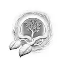 Elements representing the cycle of life, such as seeds, flower buds or trees symbolizing life, growth and rebirth. tattoo design idea