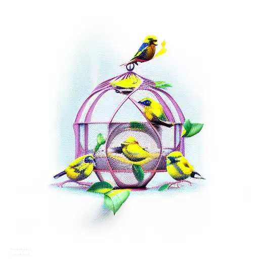 canary breaking free from cage  tattoo design idea