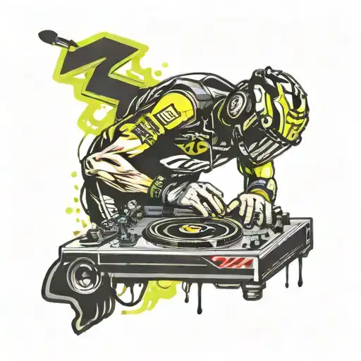 VR46 MotoGP Raving DJ mixing music tattoo design idea