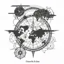 A vintage map with a compass rose and airplane silhouette, symbolizing travel and adventure tattoo design idea