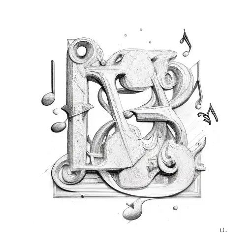 letters S, C, J and J in a musical artework tattoo design idea