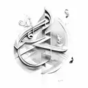 letters S, C, J and J in a musical artework tattoo design idea