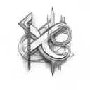 letters S, C, J and J in a musical artework tattoo design idea