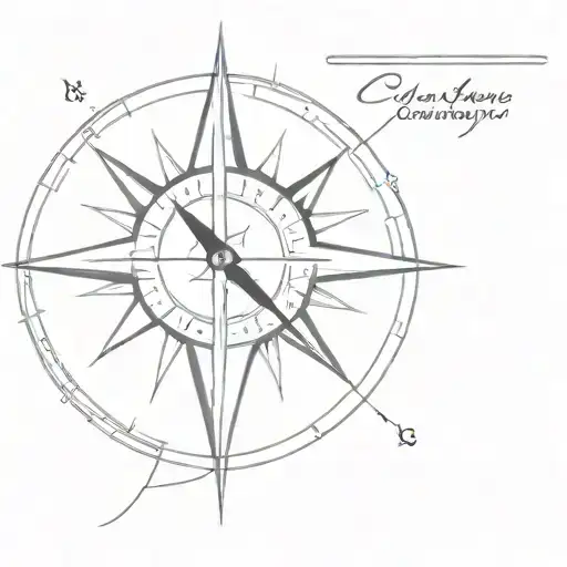 A black-grey tattoo of a compass with the needle pointing towards the word 'consistency', representing the client's dedication to their occupation tattoo design idea