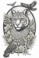 cougar, owl, eagle, yellow jacket, hornet, with 7 oak trees in background  tattoo design idea