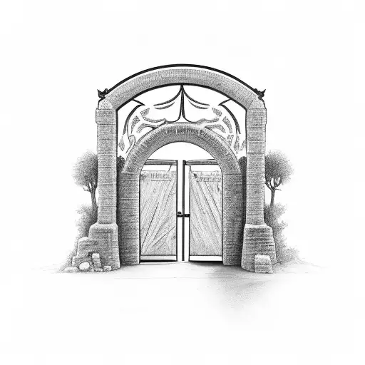 ranch gate with 3 brands in the arch tattoo design idea