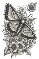 moth flowers hippie tattoo design idea