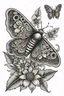 moth flowers hippie tattoo design idea