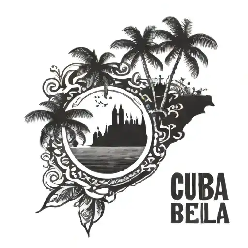 Cuban island with the phrase "Cuba Isla Bella" tattoo design idea