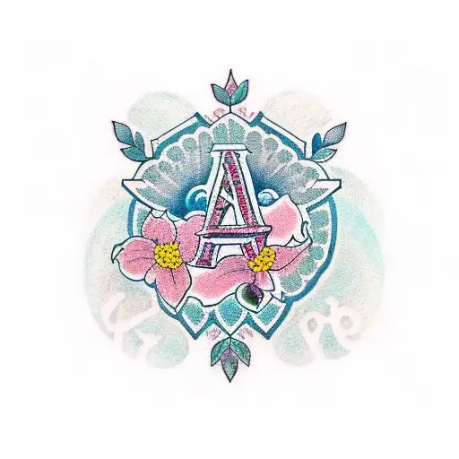 A tattoo with the name Romona, in Akayla Script font, adorned with boldo flowers tattoo design idea