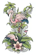 flamingo and frog with Lilly pad surrounded tattoo design idea