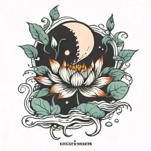 lotus flower water moon crab  tattoo design idea