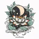 lotus flower water moon crab  tattoo design idea