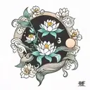 lotus flower water moon crab  tattoo design idea