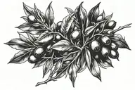 two olive branches facing away with the stems facing inwards and the quote Bred For War in between tattoo design idea