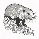 nutria con olas japonesas en blanco y negros  tattoo design idea