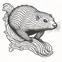 nutria con olas japonesas en blanco y negros  tattoo design idea