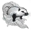 nutria con olas japonesas en blanco y negros  tattoo design idea