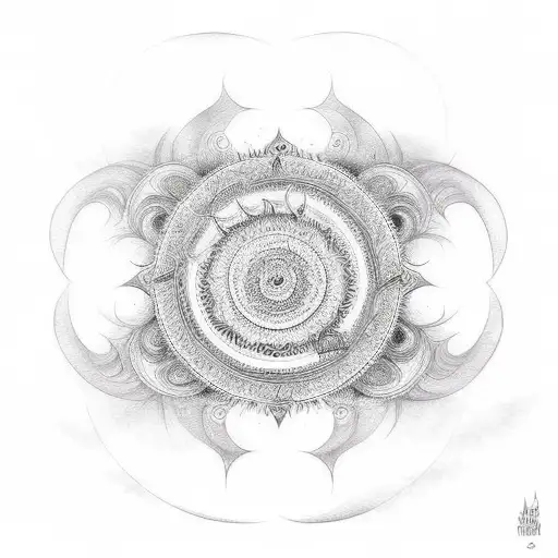 sudarshan chakra tattoo, circular cloudy wavy design tattoo design idea