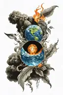 A unique design combining the four elements (earth, water, fire, air) into a cohesive and balanced composition tattoo design idea