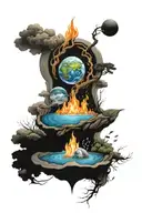 A unique design combining the four elements (earth, water, fire, air) into a cohesive and balanced composition tattoo design idea