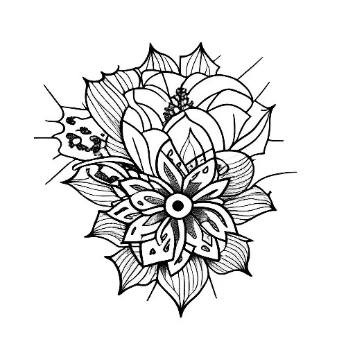 violet and holly flower tattoo design idea
