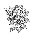 violet and holly flower tattoo design idea