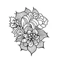 violet and holly flower tattoo design idea