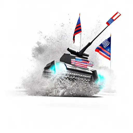 A fierce army tank teeing off on a golf course tattoo design idea